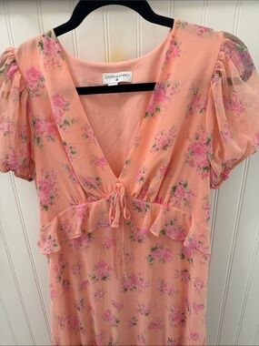 LoveShackFancy Peach-Pink Floral Ruffle Dress